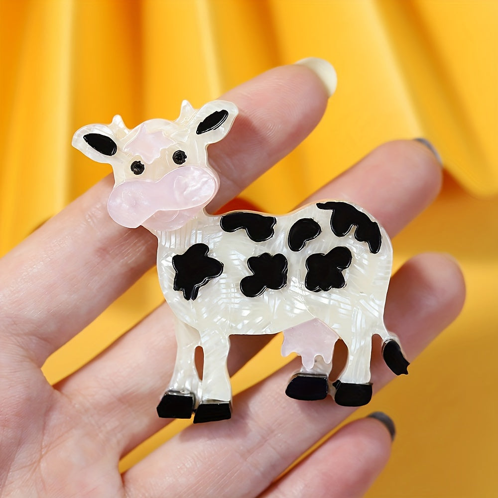 Acrylic Cow Brooch Pin Farm Animal Theme Transparent Lapel Pin for Dresses Hats Gifts
