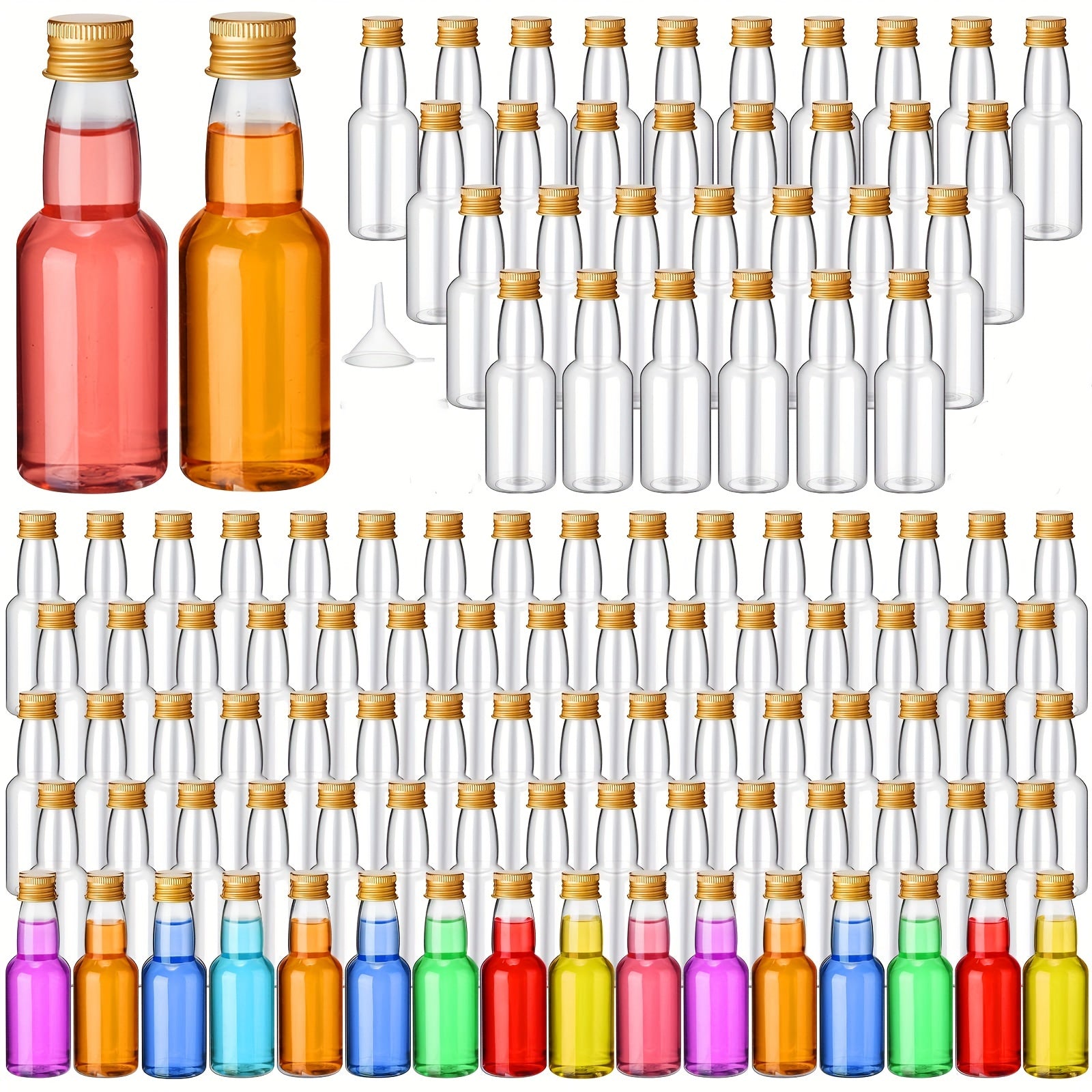 Set of 50 or 100 Mini Liquor Bottles 25ml PET Plastic with Black Cap