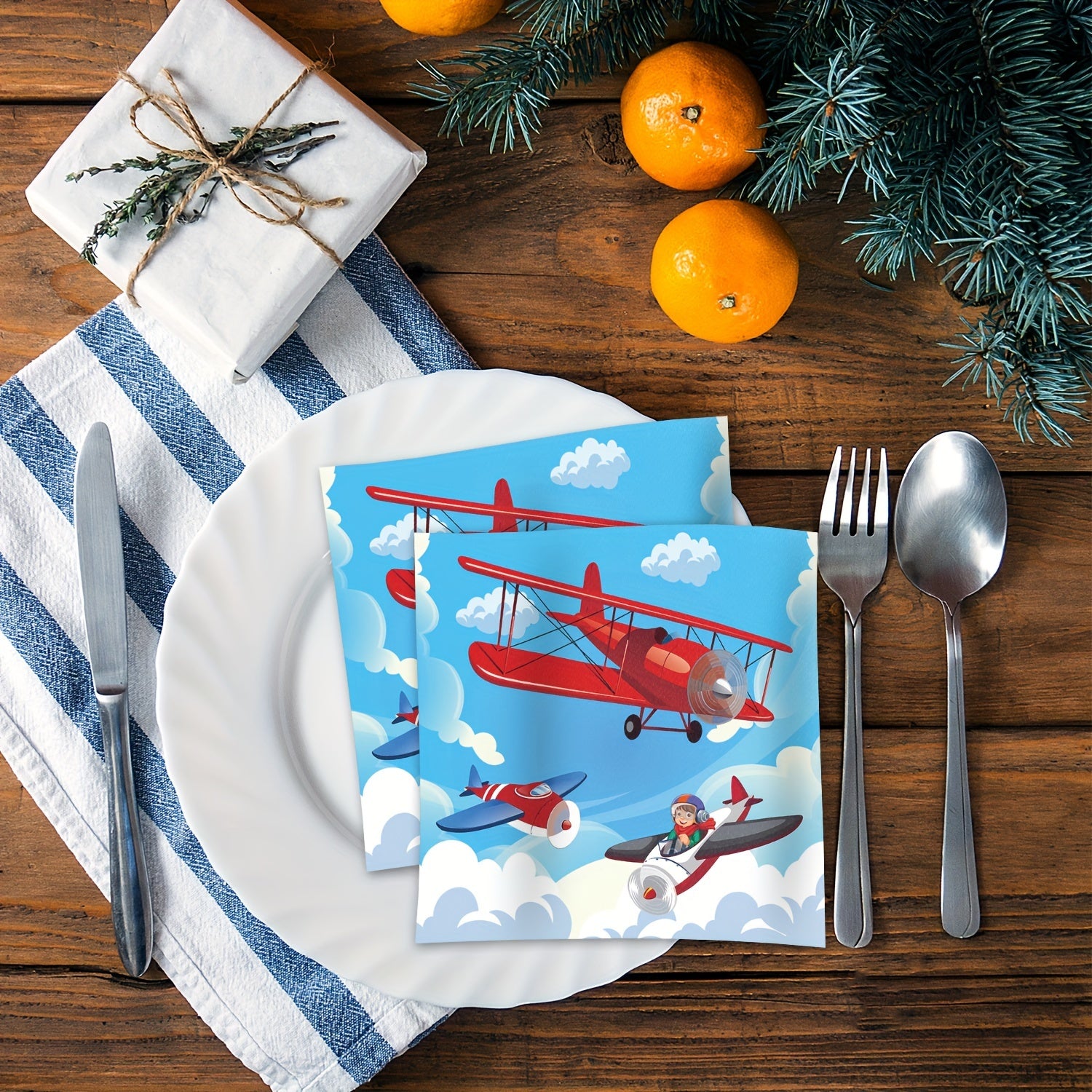 Blue Sky Helicopter Party Napkins for Birthday Table Decor and Favors