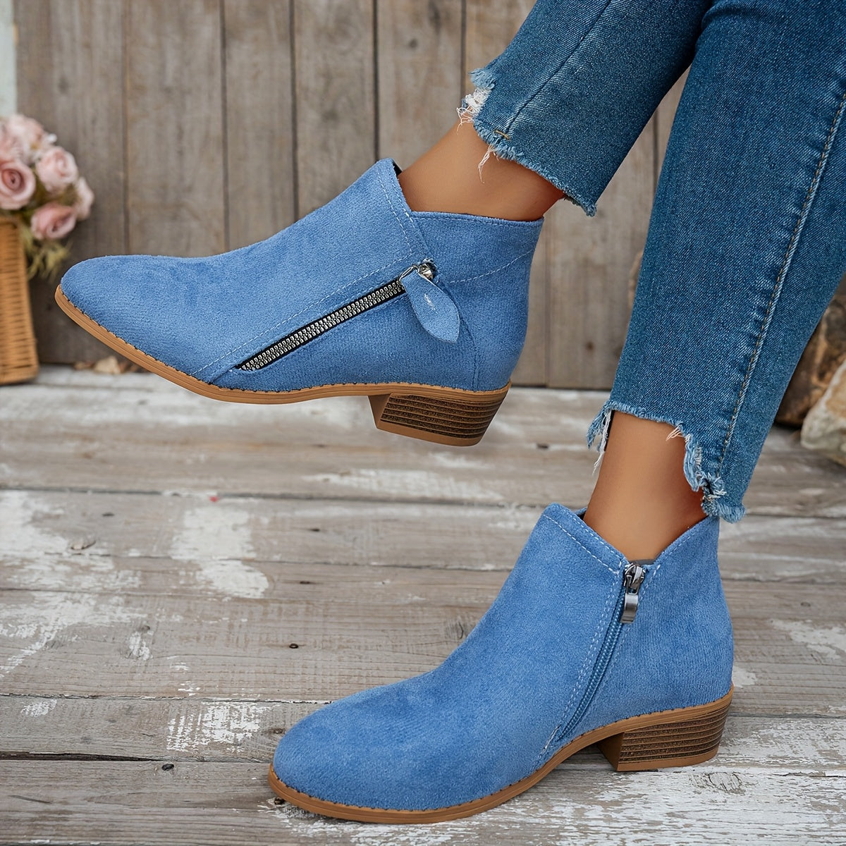 Women's Chunky Heel Chelsea Boots with Zipper Ankle Booties All-Season