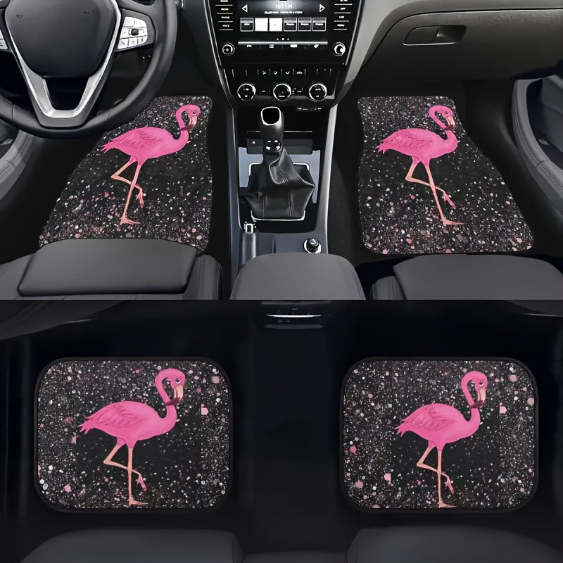 Car Floor Mat Set for Men Women Polyester Flamingo Design Durable Protector