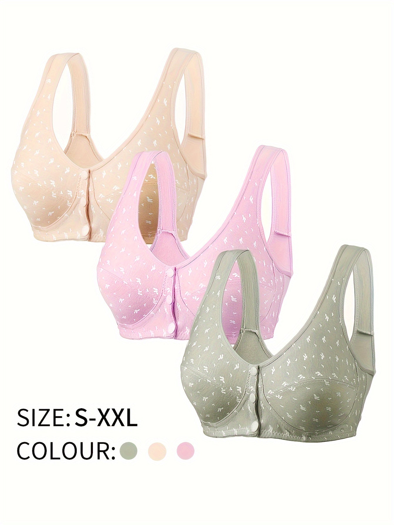 Women's Floral Print Wireless Tank Bras with Front Buckle Breathable Lingerie