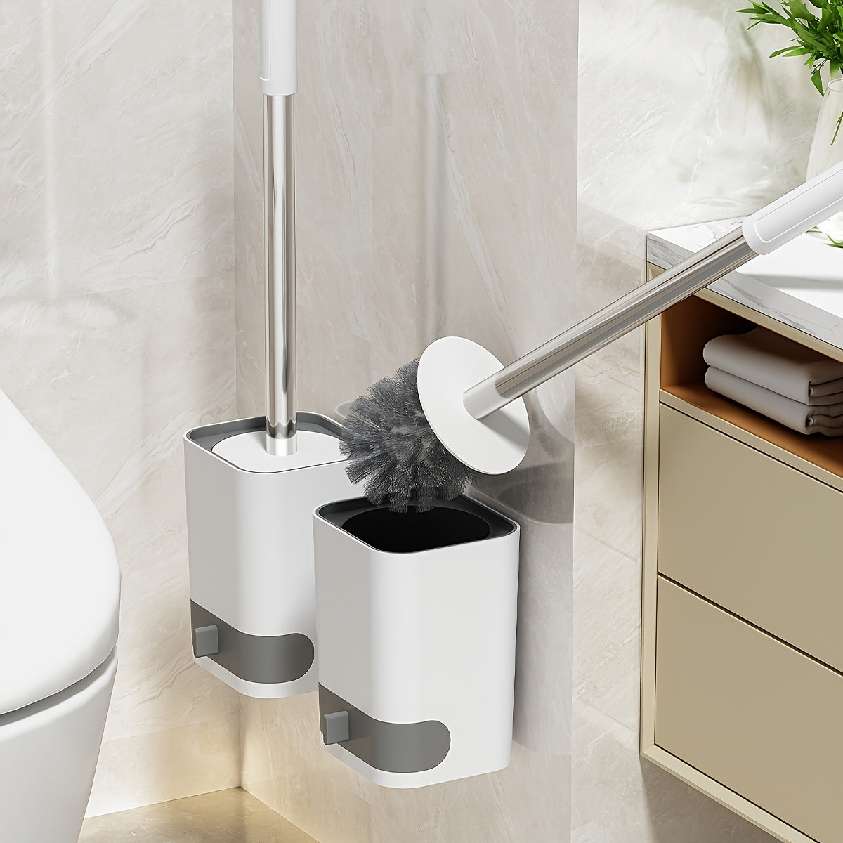Long-Handle Toilet Brush with Drain Holder, Flexible No-Dead-Corner Design