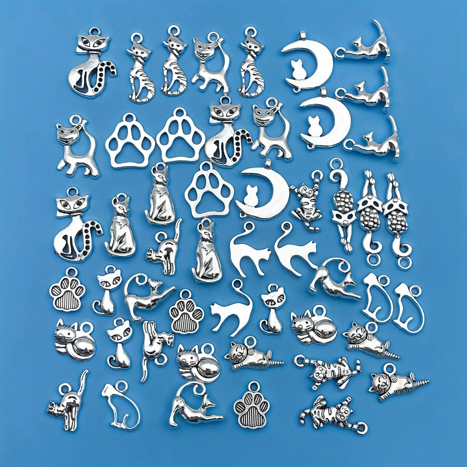 51 Pcs Zinc Alloy Antique Silver Animal Cat Charms for Jewelry Making DIY Necklace Bracelet Earrings