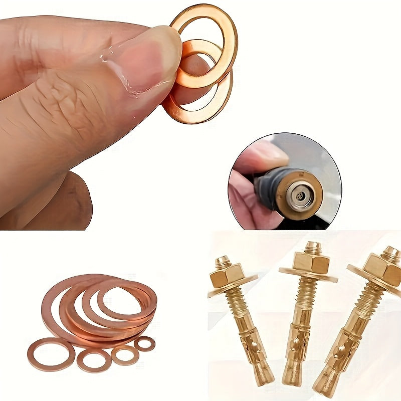 200Pcs Copper Flat Ring Seal Kit Universal Gasket for Automotive Repairs