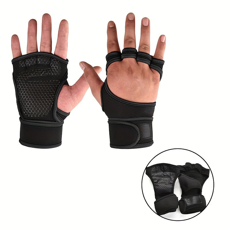 Half Finger Gym Gloves with Adjustable Wrist Support for Weightlifting and Pull-Ups