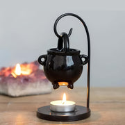 Black Ceramic Oil Burner with Iron Holder and Tealight Candle Holder for Aromatherapy and Home Decor