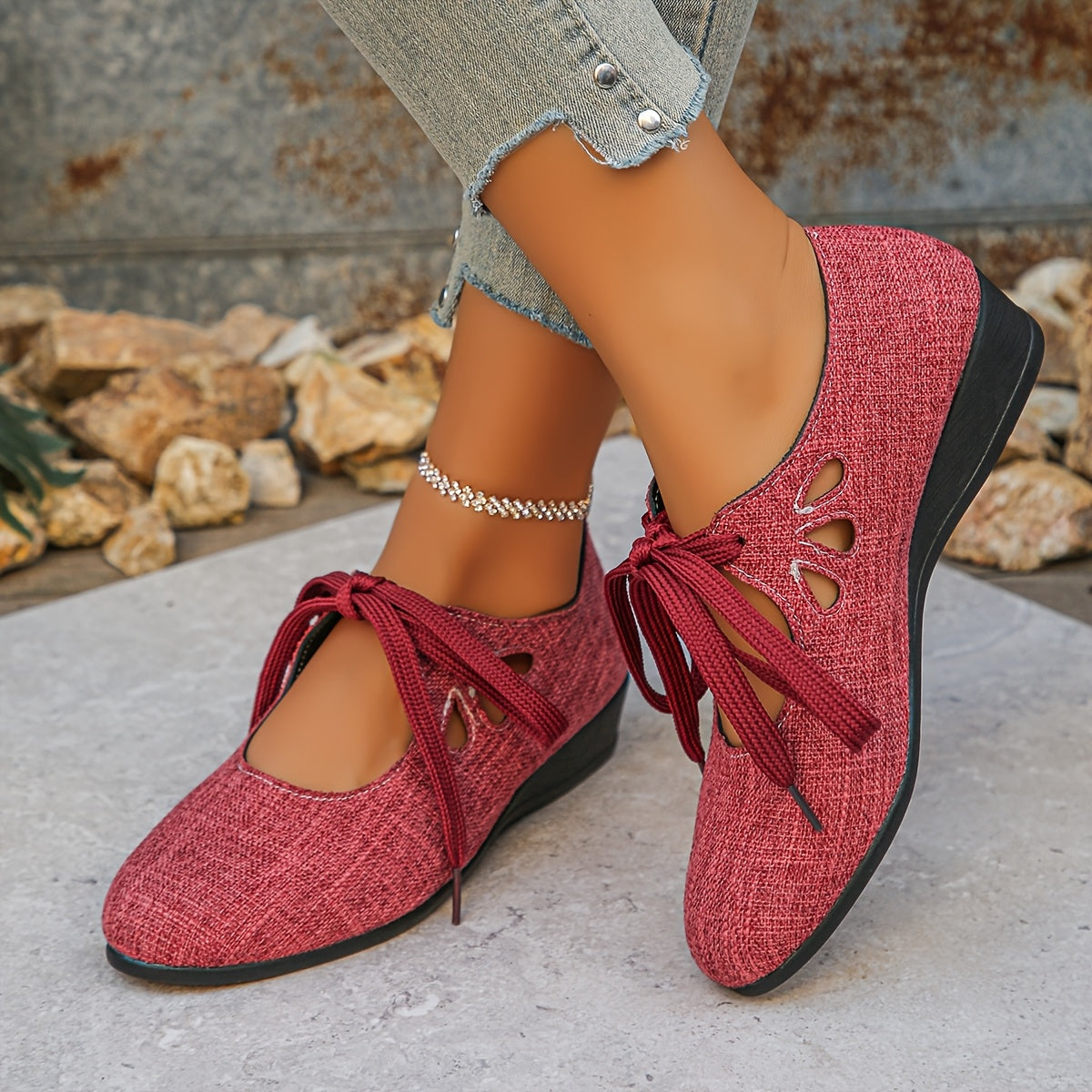 Women's Mary Jane Flats Solid Color Fabric Pointed Toe Slip-Resistant Shoes