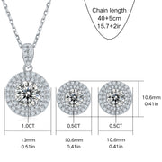 Ювелирный набор с платиновым покрытием из моссанита с кулоном 1 карат и сережками-гвоздиками 0,5 карат для женщин