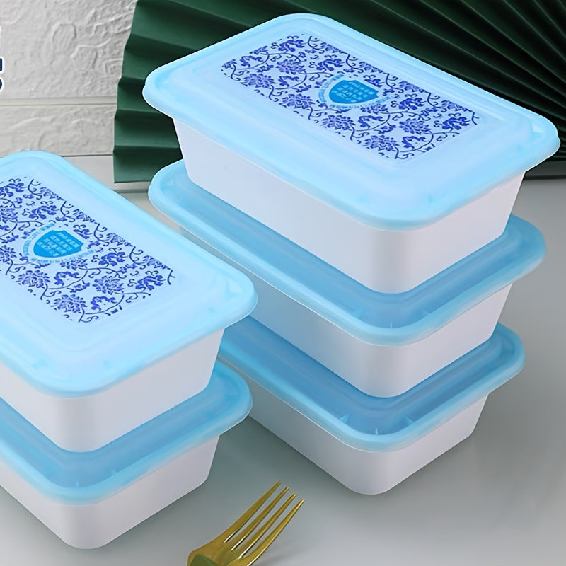 Frosted Blue and White Porcelain Style Square Food Storage Box 22 Sets 750ml