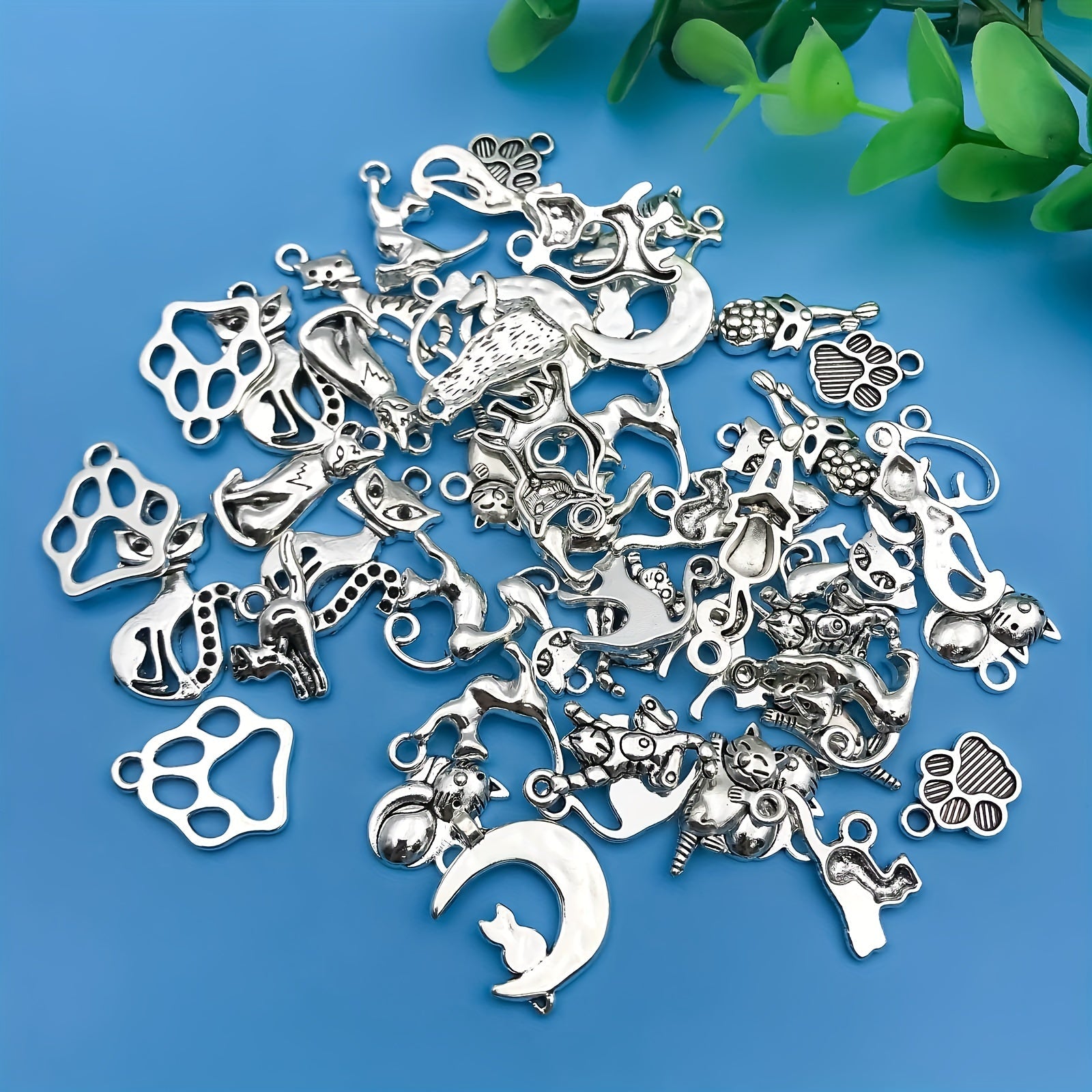 51 Pcs Zinc Alloy Antique Silver Animal Cat Charms for Jewelry Making DIY Necklace Bracelet Earrings