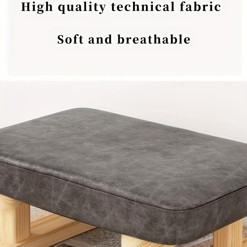 Compact Wooden Home Stool for Living Room with Washable Removable Cover
