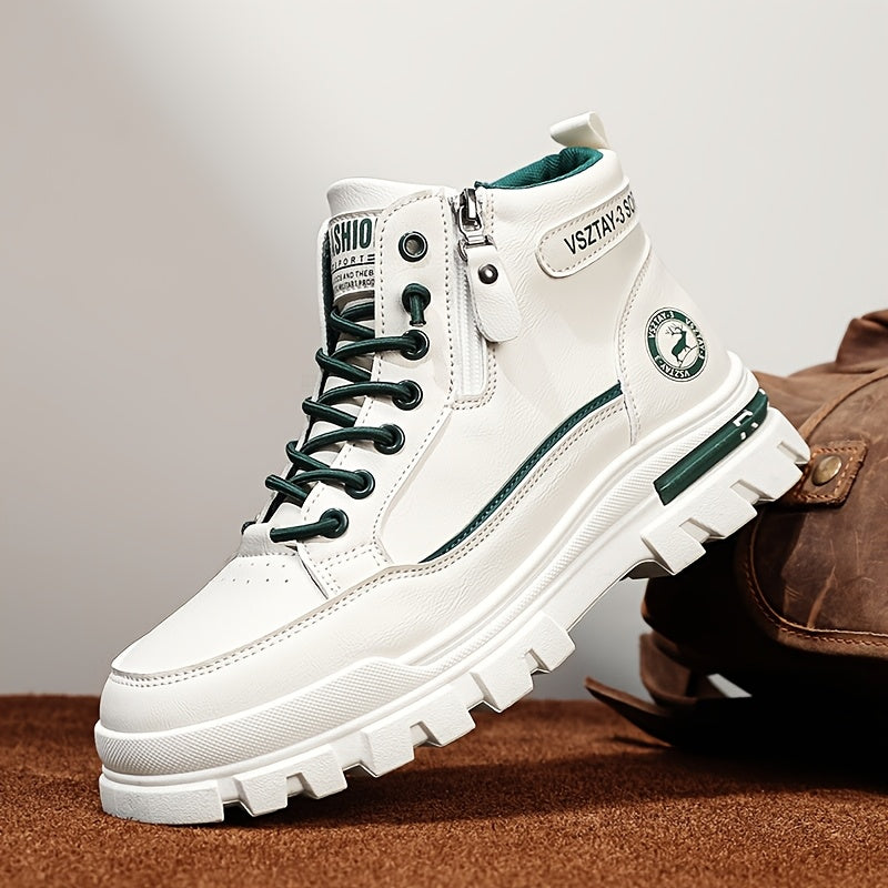 Men's High Top Casual Hiking Shoes Solid Color All-Season PU Fabric Toe Zipper