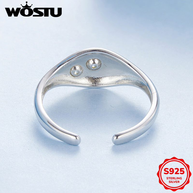 Women's Silver Open Ring with Star and Moon Design and Synthetic Zirconia Stones