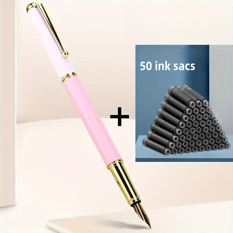 Fountain Pen with 50 Ink Pouches for Calligraphy Office Use Suitable for Students and Adults