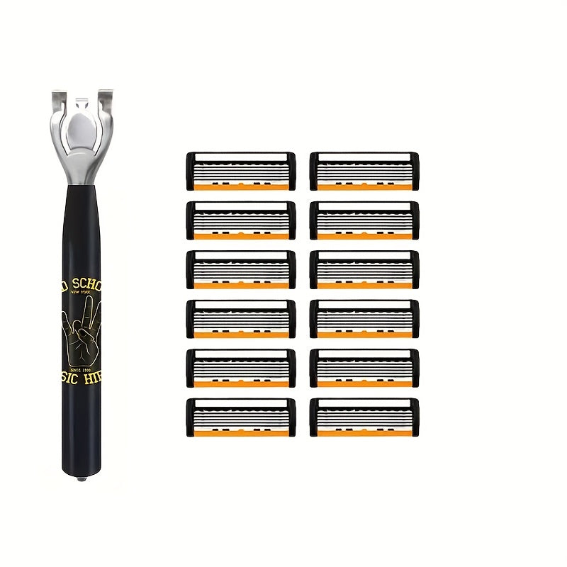 Men's Safety Razor with Curved Blades, Metal Handle for Beard and Mustache Shaving