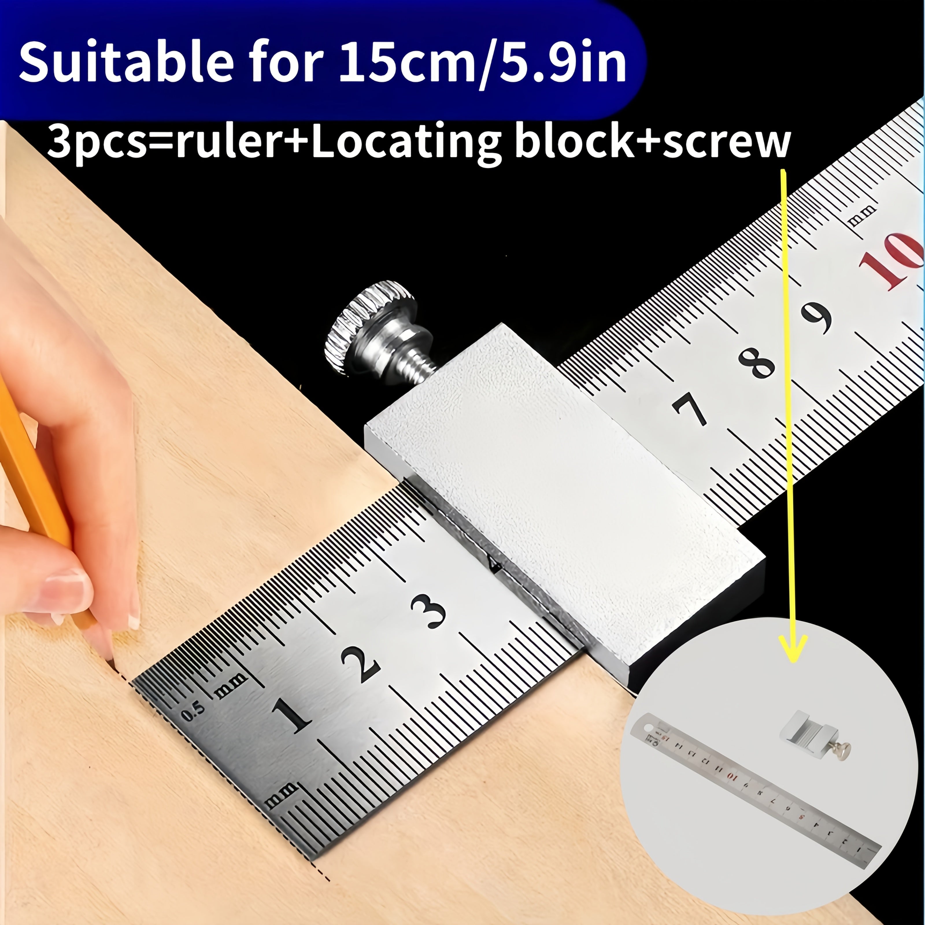 3Pcs Aluminum 15.7-Inch Precision Positioning Rulers Measuring Tools