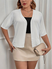 Women's Plus Size Knit Cardigan Teal Short Sleeve Oversized Pockets