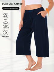 Women's Plus Size Drawstring Wide-Leg Pants with Pockets Gray Casual Summer