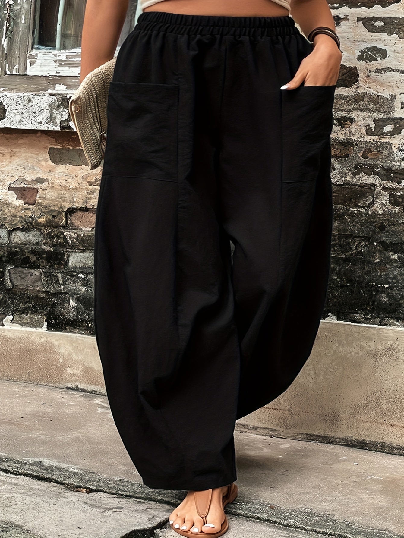 Plus Size Women's Baggy Pants Casual Elastic Waist Spring Fall