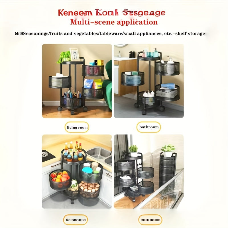 5-Tier Rotating Vegetable Storage Rack with Metal Shelves and Casters