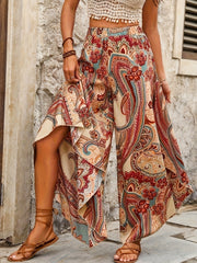Plus Size Paisley Print Wide Leg Pants Vintage Loose Summer Women