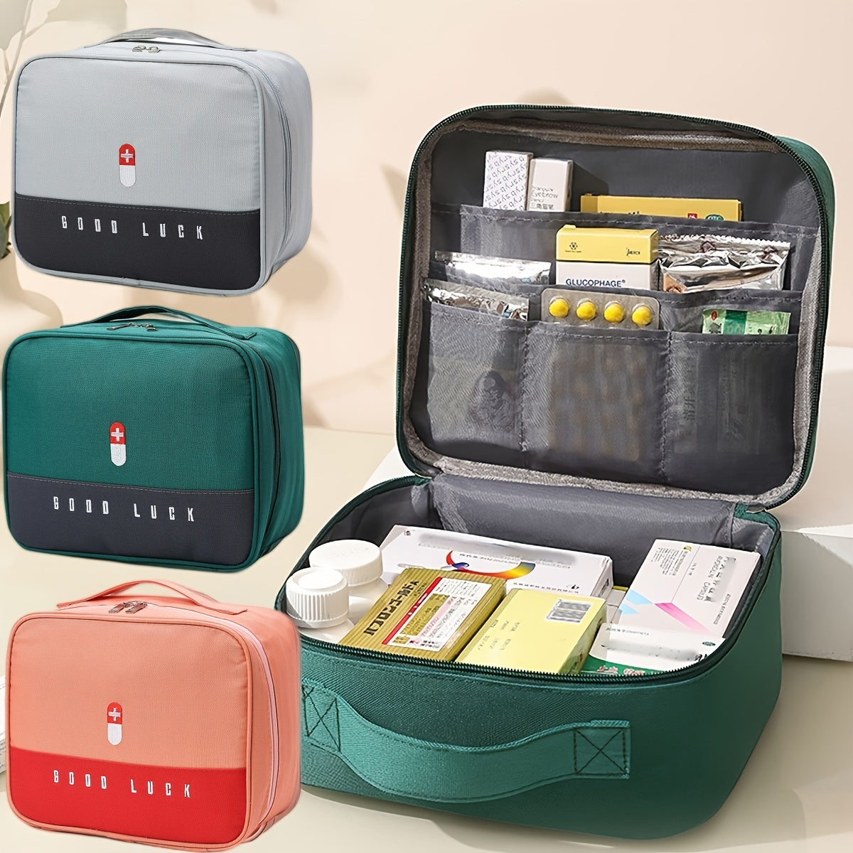 Portable Medicine Organizer Box Zipper Travel Storage Bag