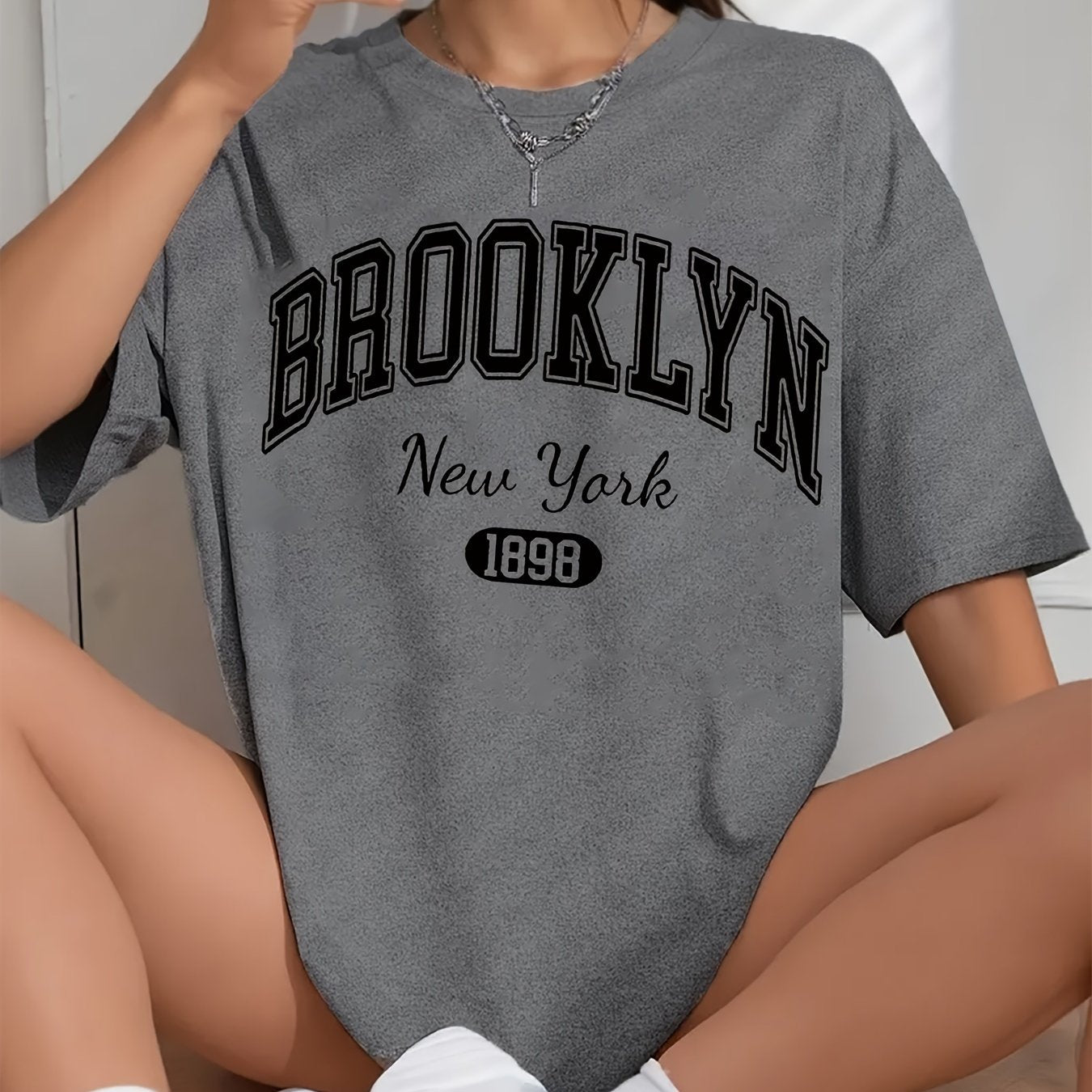 Plus Size Graphic T-Shirt for Women Polyester Knit Summer Casual Brooklyn 1898 Design