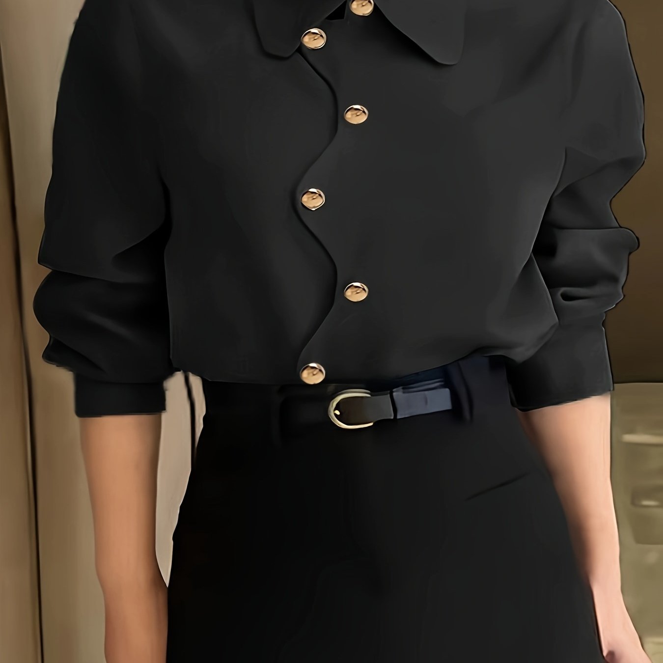 Women's Plus Size Polyester Solid Color Button Shirt