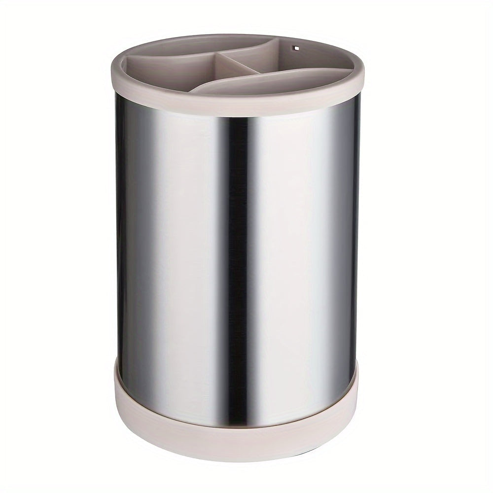 Stainless Steel Kitchen Utensil Holder Brushed Metal 360° Rotating with Drainage