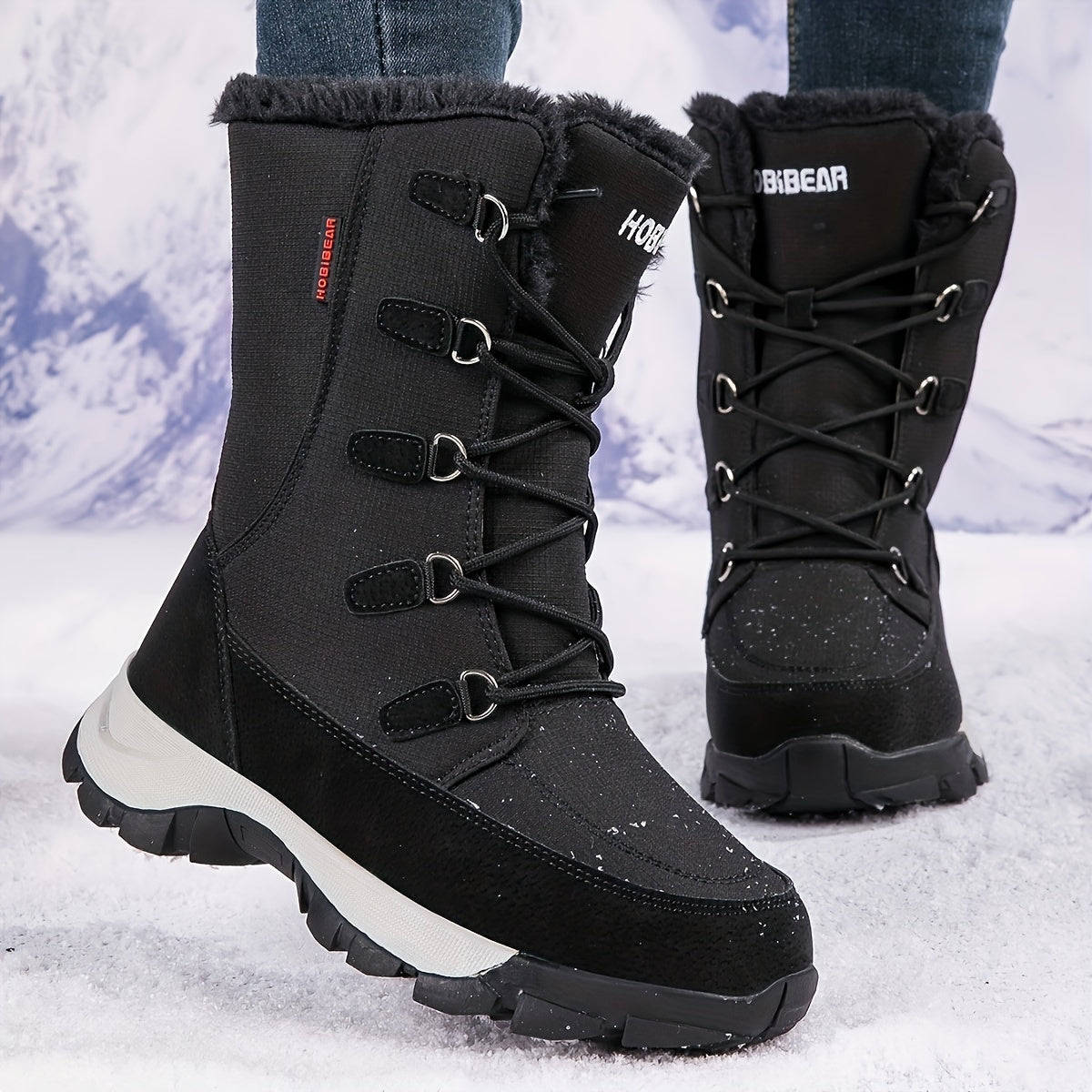 Women's Faux Fur-Lined Platform Snow Boots Casual Lace Up Warm Winter