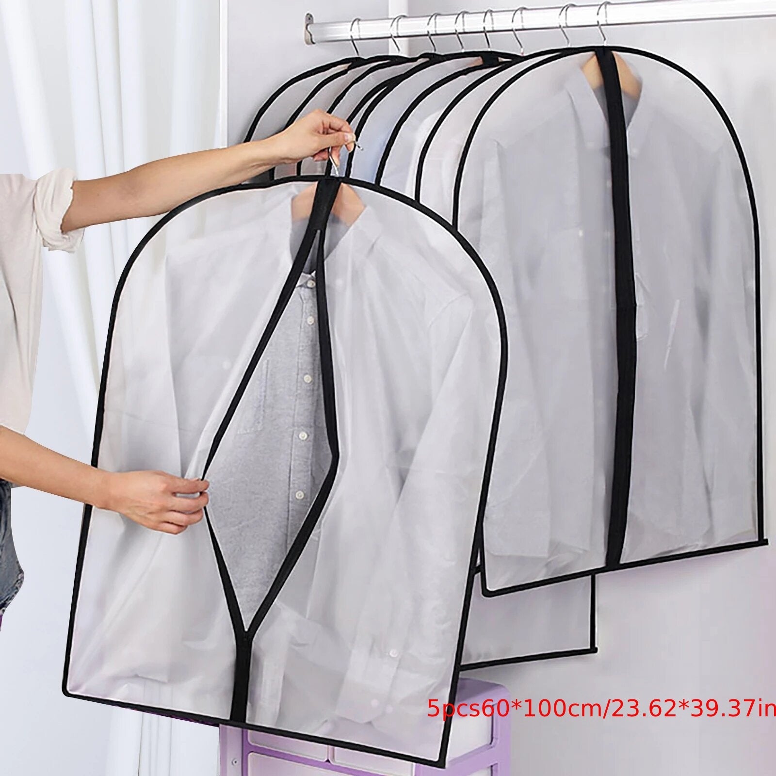 Juego de 5 bolsas de ropa transpirables para almacenamiento de prendas cubiertas de polvo para vestidos, trajes, abrigos