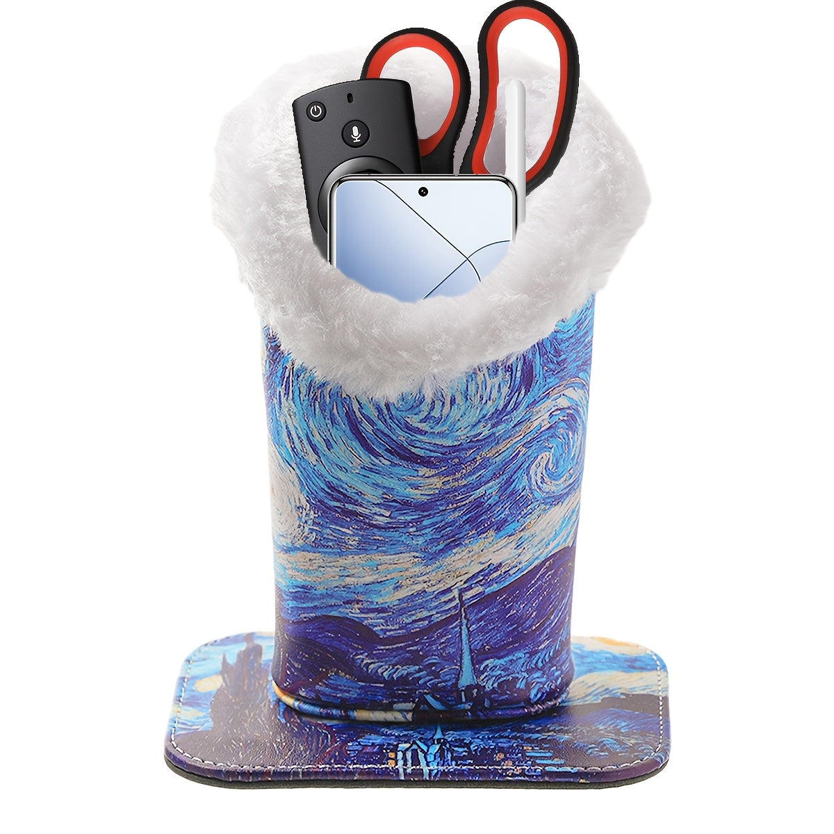 Soporte para gafas de felpa blanca con base dividida magnética de cuero artificial