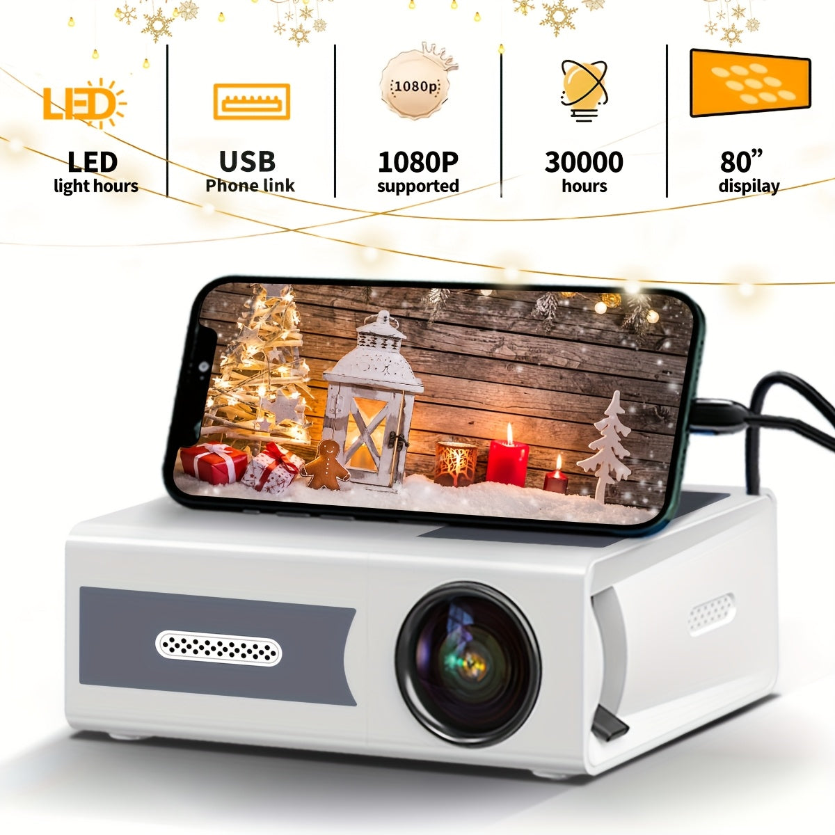 Portable LCD Projector for Home Theater with 1080P Support and USB