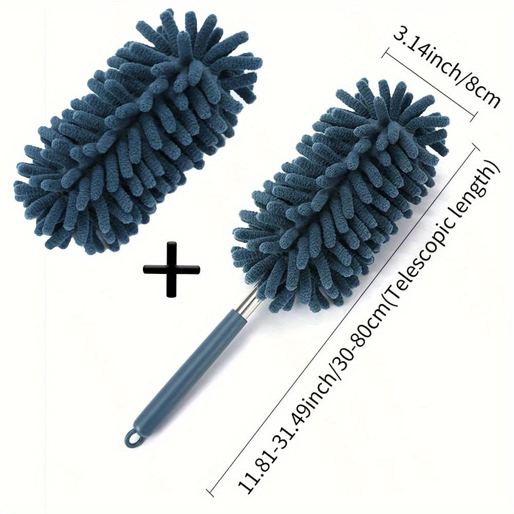 Мини-набор для очистки автомобиля с выдвижной ручкой, микрофибровыми сменными насадками