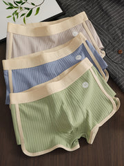 Men's Ribbed Cotton Boxer Briefs 3-Pack Geometric Pattern Knit Medium Stretch Shortie Underwear