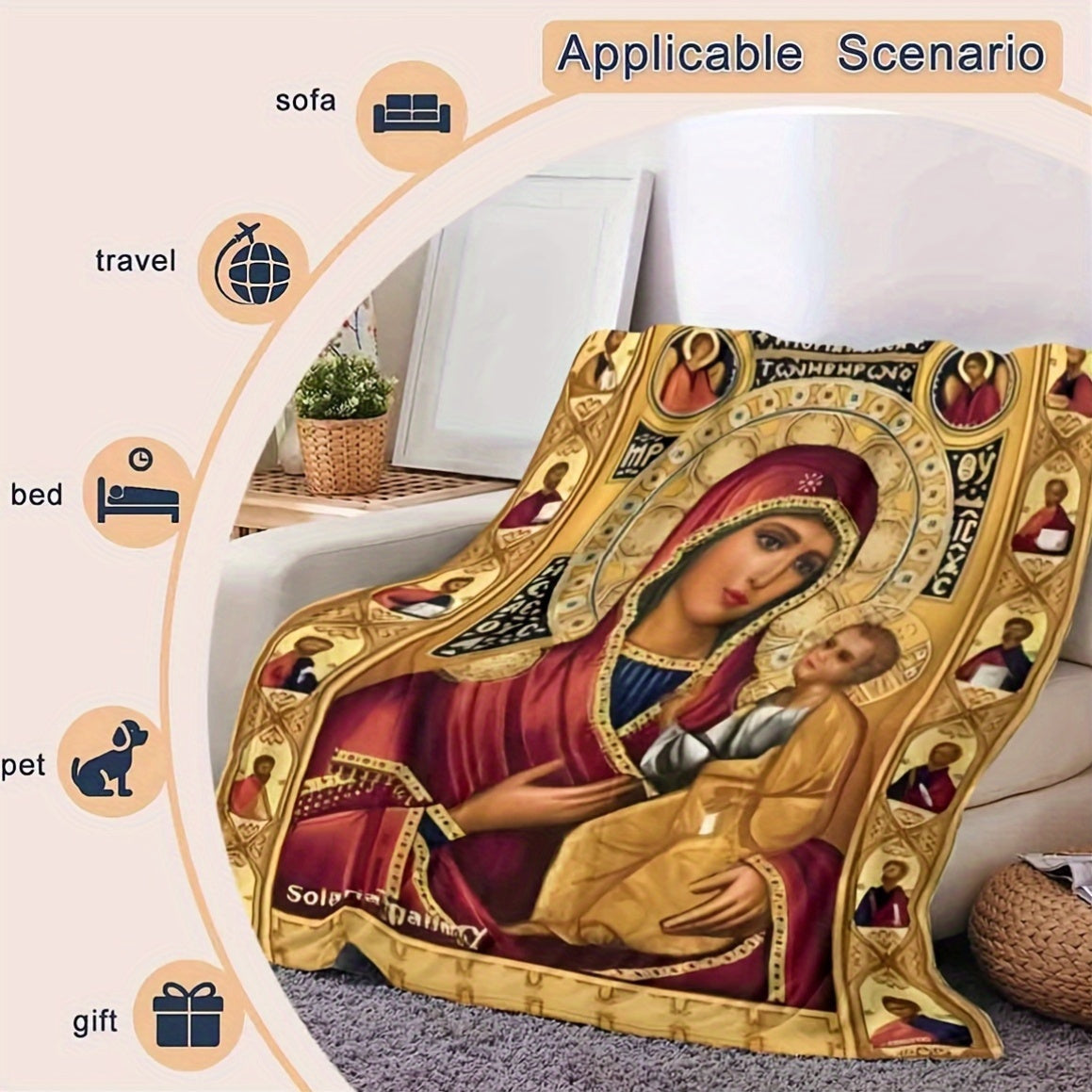 Digital HD Print Throw Blanket Geometric Pattern Hypoallergenic All-Season Warm Decorative