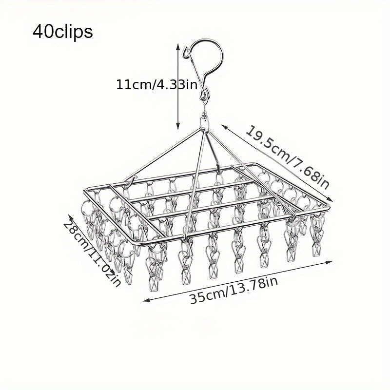 Secadora de ropa de acero inoxidable con 35 clips, gancho giratorio a prueba de viento para uso en interiores y exteriores