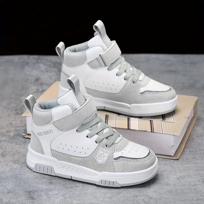 Kids High-Top Sneakers Fall Winter Casual Sports Shoes with Laces and Hook-and-Loop Fastener
