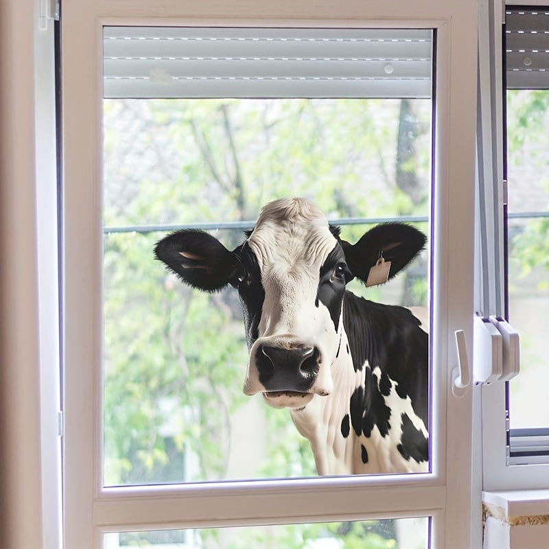 Black and White Cow Print Window Cling Water-Resistant Animal Sticker for Home Decor