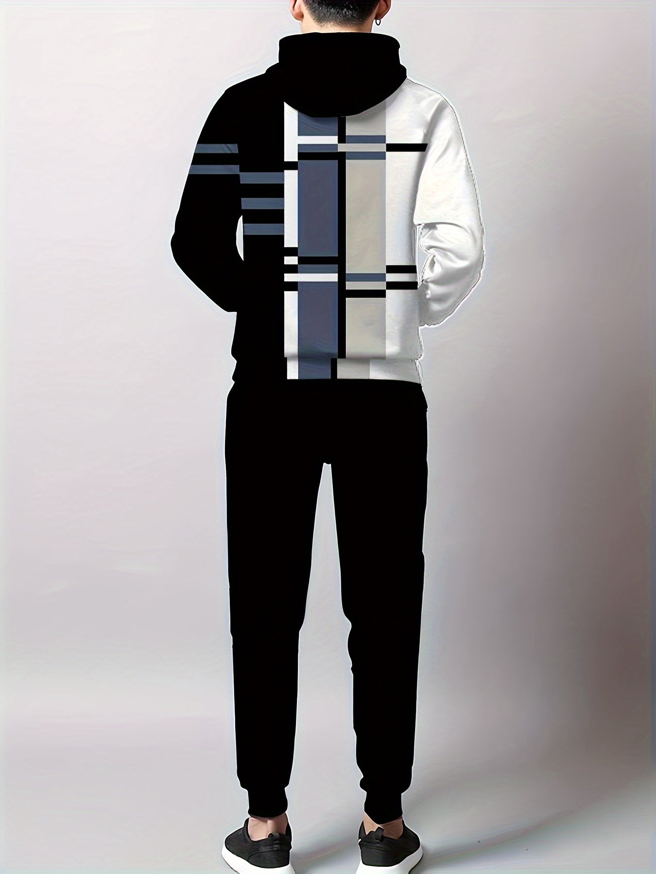 Men's Digital Print Hoodie and Sweatpants Set Casual Breathable Polyester for Fall Spring Outdoor Activities