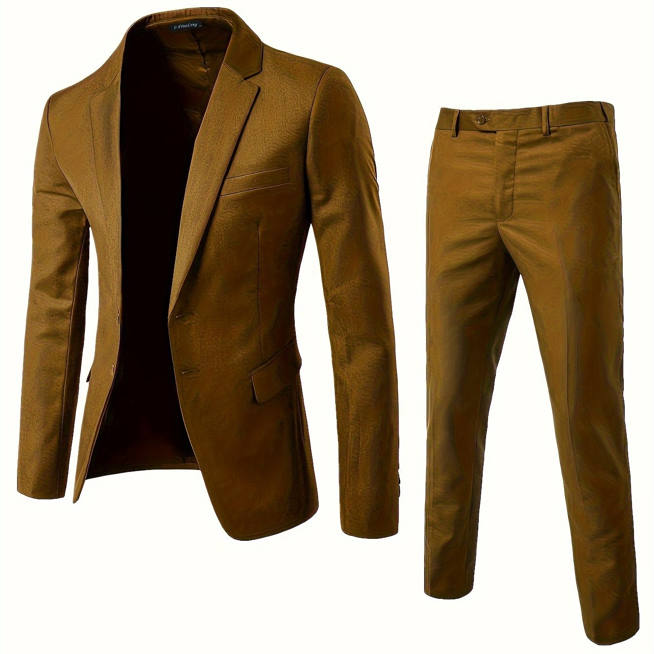 Traje de negocios para hombre, de poliéster tejido, liso, con solapa, corte regular, de dos piezas