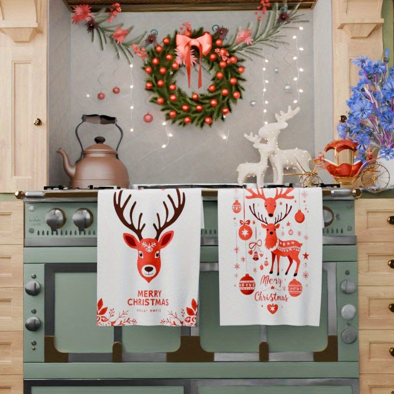 Set of 2 Christmas Kitchen Towels 18x66 cm Festive Winter Design