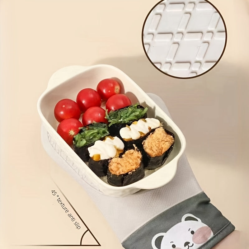 Silicone Heat-Resistant Oven Gloves 1 Pair Non-Slip Microwave Safe Baking Mitts