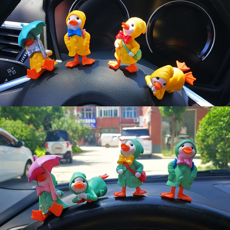 4Pcs Cute Duck Figurines Plastic Garden Decor Desktop Car Dashboard Accessories