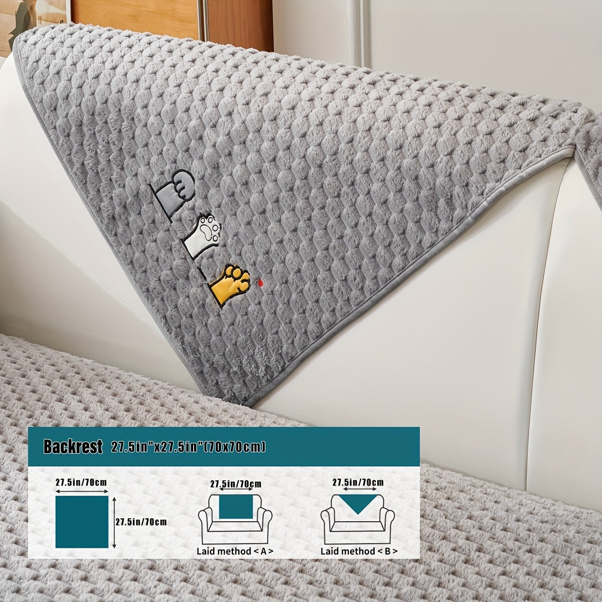 Funda de sofá de terciopelo con bordado de perro de dibujos animados, antideslizante, de felpa gruesa, protector de muebles