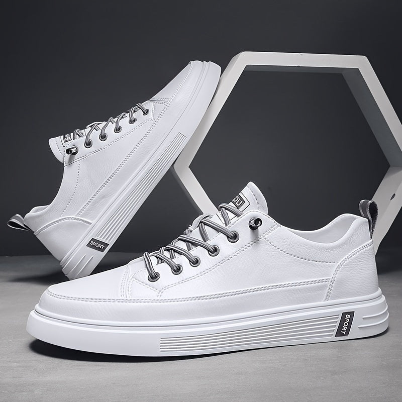 Men's White Lightweight Non-Slip Sneakers with Elastic Band Closure for Casual and Sports Use