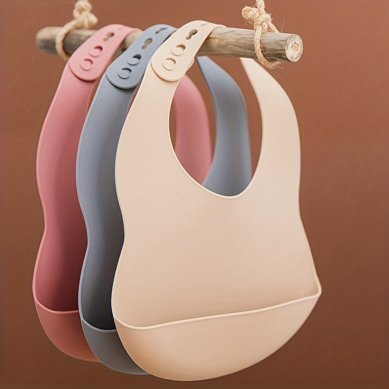 Baby Silicone Bib for Toddlers Adjustable Size Plain Color Unisex Feeding Bib