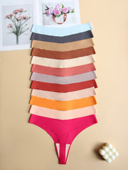 12 Pcs Women's Seamless Low Waist Thongs Hipster Lingerie Solid Color