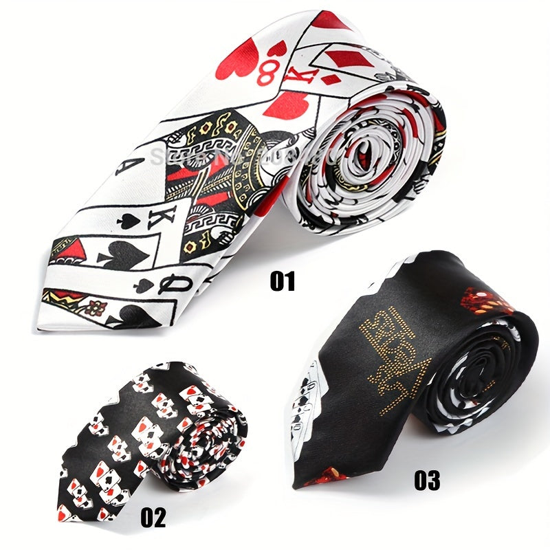 Men's Striped Tie with Playing Card Design for Weddings Groomsmen and Students